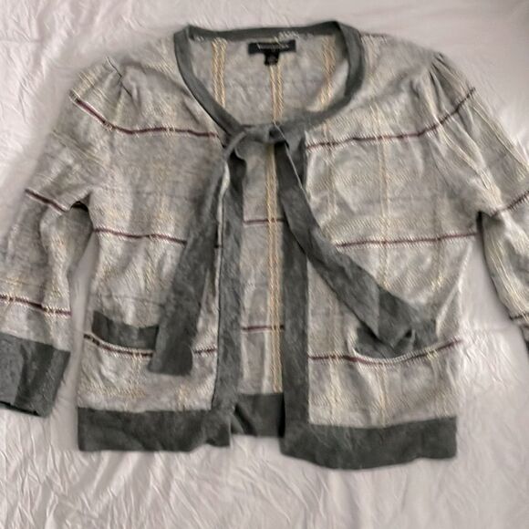 Banana Republic Plaid Check Cardigan Sweater Gray White Size XS - Picture 1 of 7